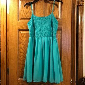 SO sea foam green spaghetti strap mini dress